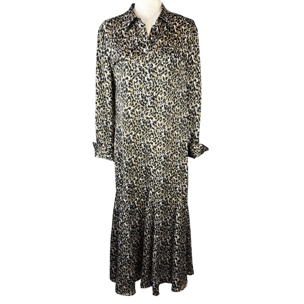 Equipment Womens Lenora Midi Maxi Shirt Dress Size M Animal Print Long Sleeve